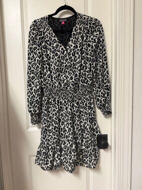 Vince Camuto Black & White Leopard Print Smocked Dress
